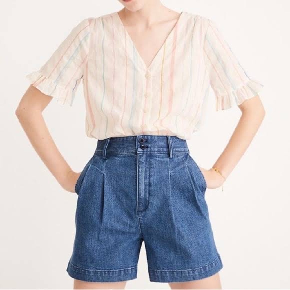Madewell Denim Pleated Shorts High Waisted size 8 jean shorts
